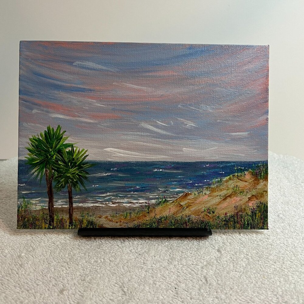 Our Beach Seaside Painting in Size 6" x 8" Landscape Acrylic on Canvas Panel - Picture 4 of 7